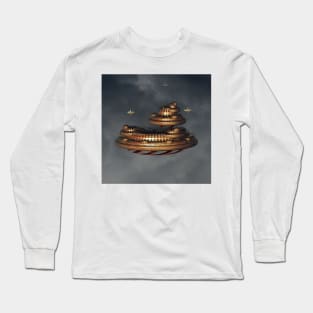 Gold and Red Fractal Floating City Long Sleeve T-Shirt